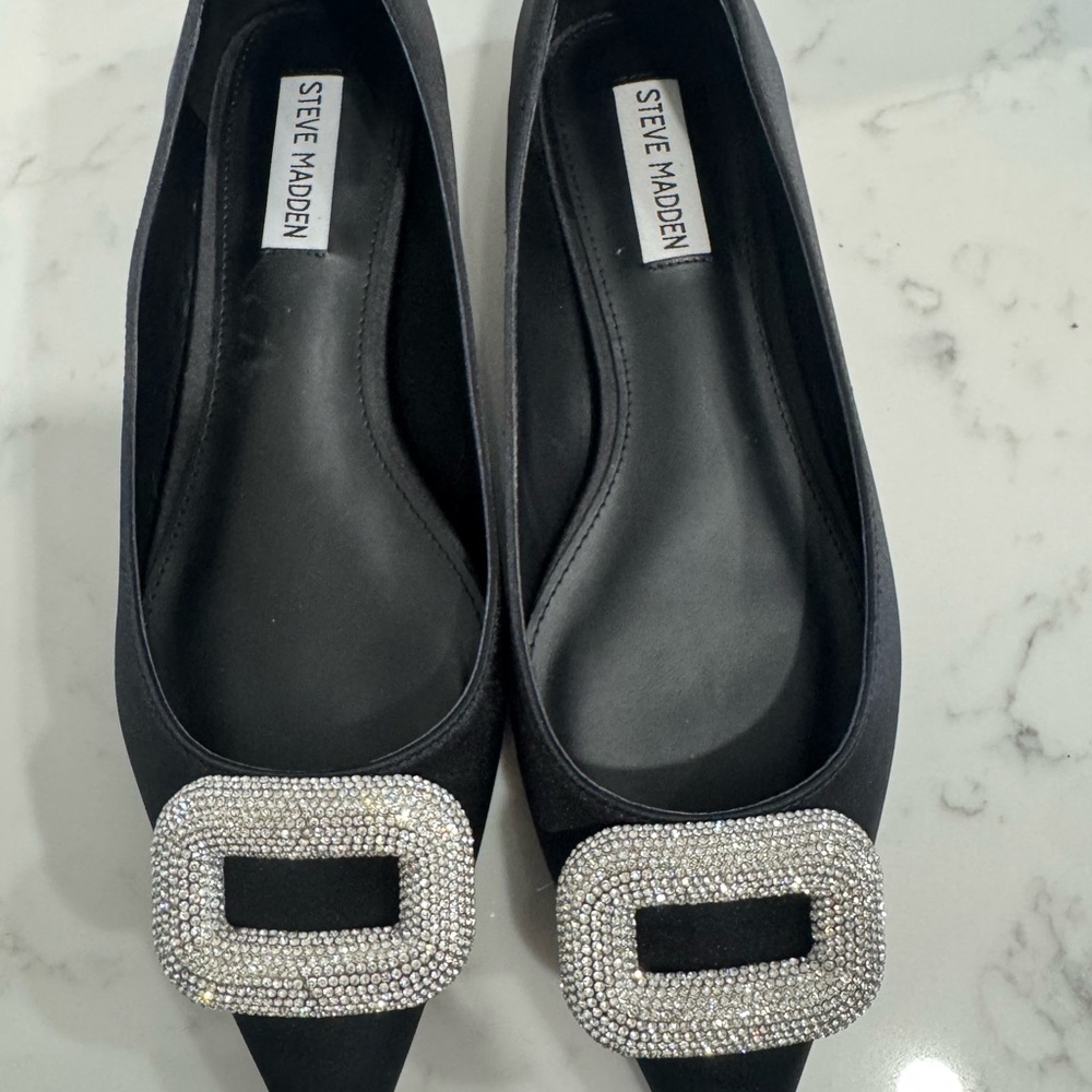 Steve Madden Black Flats with Silver Buckle